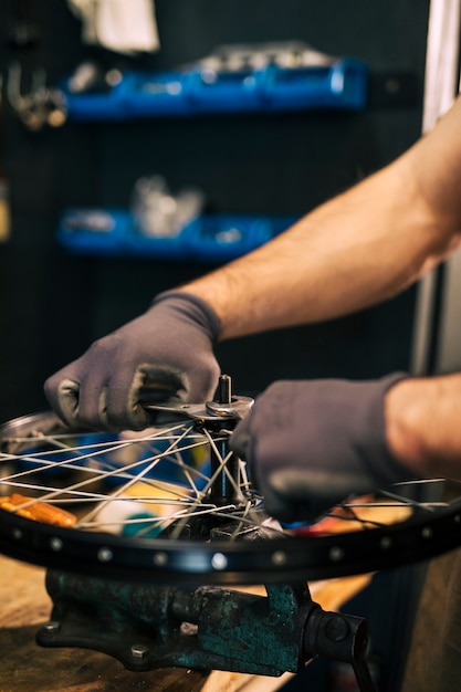 Mechanic repairing a bicycle