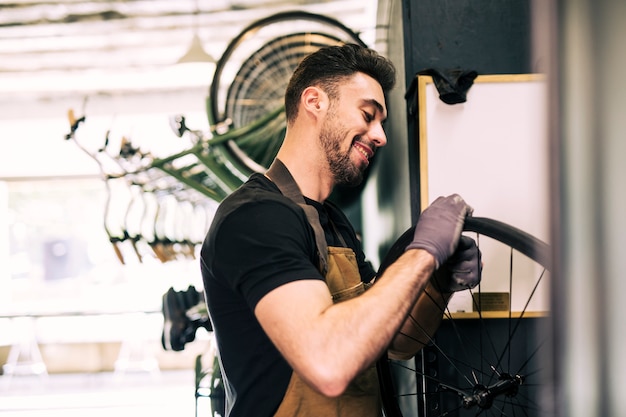 Mechanic repairing a bicycle