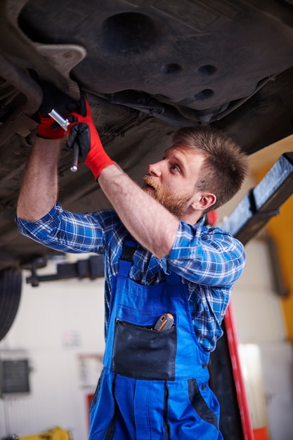 Mechanic repairing a car in the workshop