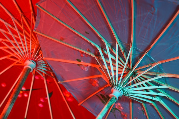 Free Photo the mechanism of a beautiful japanese umbrella closeup