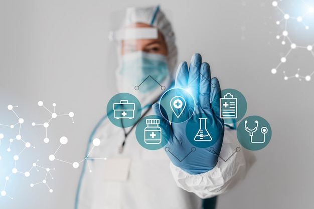 Free photo medical banner with doctor wearing equipment