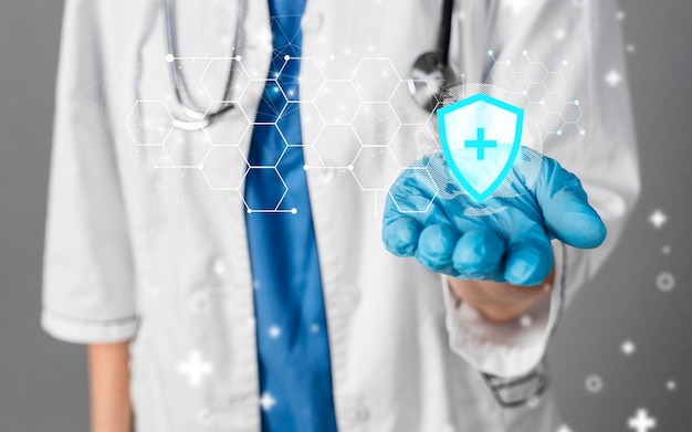 Free photo medical banner with doctor wearing glove