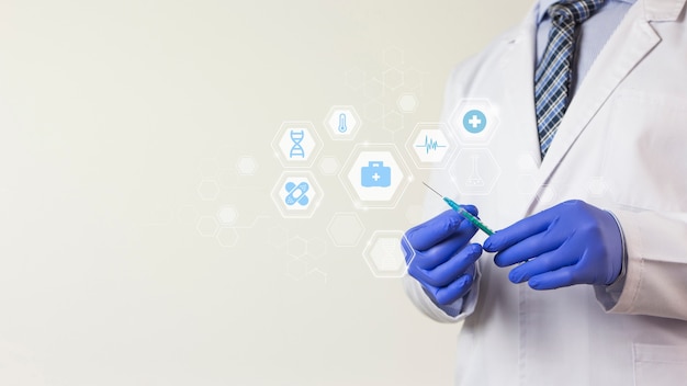 Free Photo medical banner with doctor wearing gloves