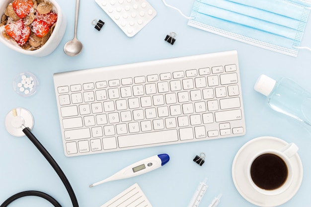 Medical desk with breakfast