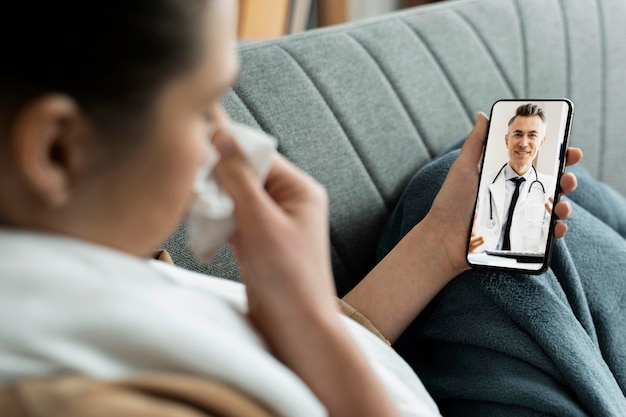 Medical teleconsultation for sick patient at home