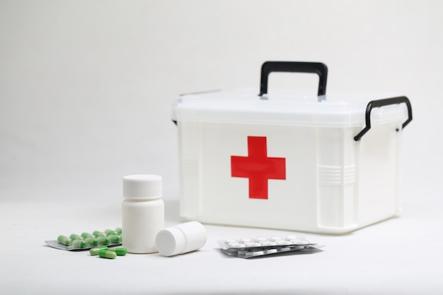 Free Photo medicine bottles and home medical kit