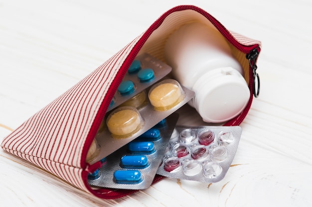 Free Photo medicine concept with pills in bag