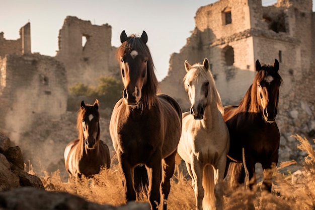 Free photo medieval historical rendering of horses