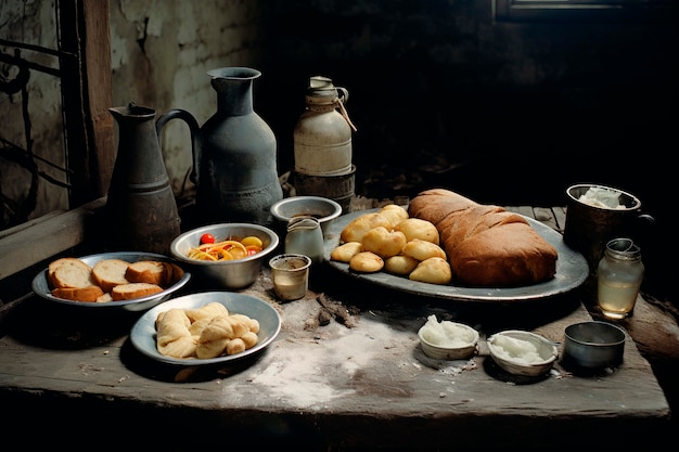 Medieval historical rendering of meal