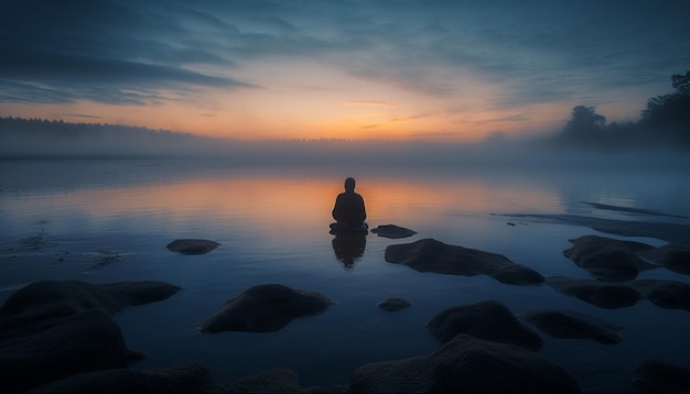 Free photo meditating woman reflects on beauty in nature generated by ai