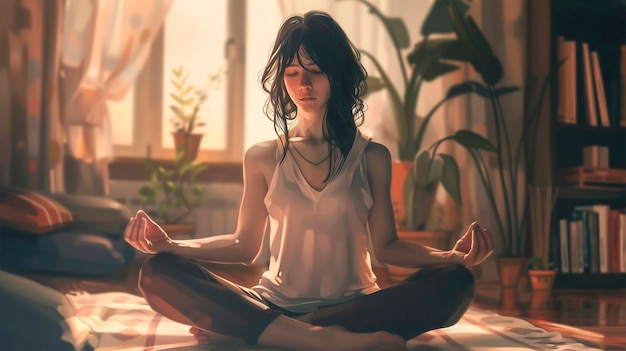 Meditation concept in digital art style