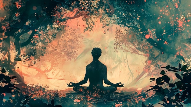 Meditation concept in digital art style