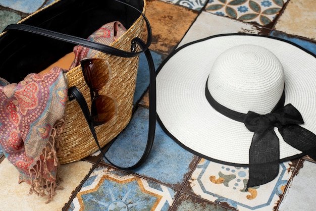 Free photo mediterranean aesthetics bag still life