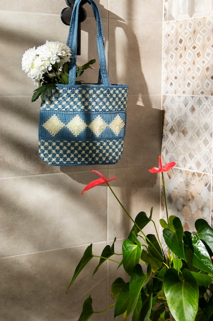 Free Photo mediterranean aesthetics bag still life