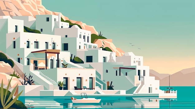 Mediterranean village landscape in digital art style