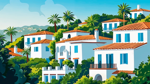 Free Photo mediterranean village landscape in digital art style