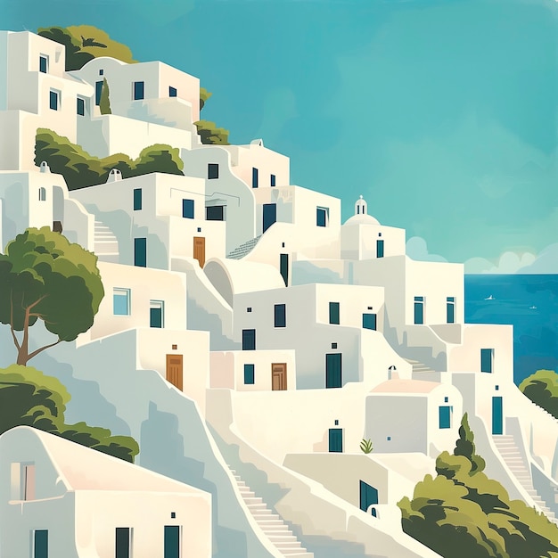 Free Photo mediterranean village landscape in digital art style