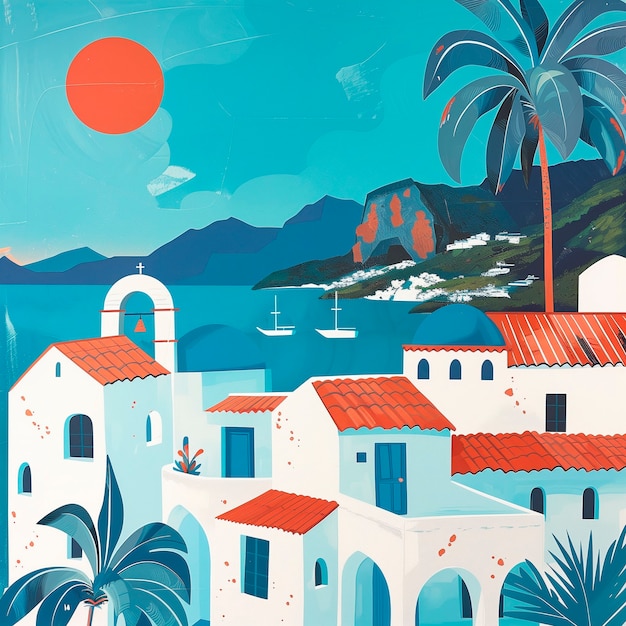 Free Photo mediterranean village landscape in digital art style