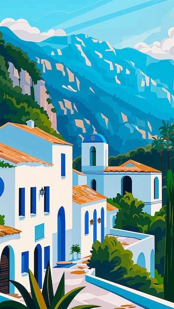 Free Photo mediterranean village landscape in digital art style