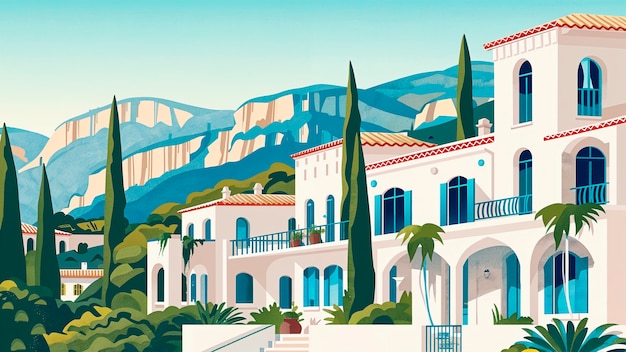 Free Photo mediterranean village landscape in digital art style