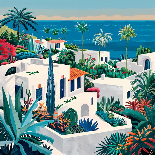 Mediterranean village landscape in digital art style