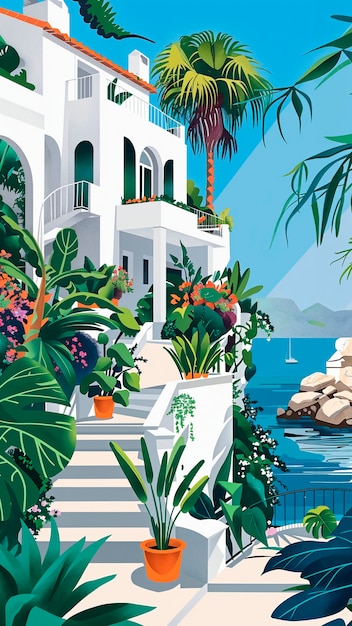 Free Photo mediterranean village landscape in digital art style