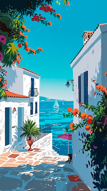 Free Photo mediterranean village landscape in digital art style