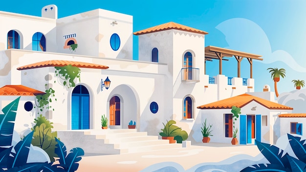 Free Photo mediterranean village landscape in digital art style