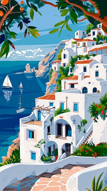 Mediterranean village landscape in digital art style