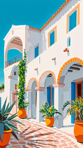 Mediterranean village landscape in digital art style