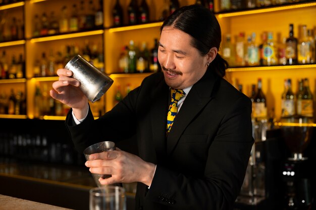 Medium shot bartender preparing drink