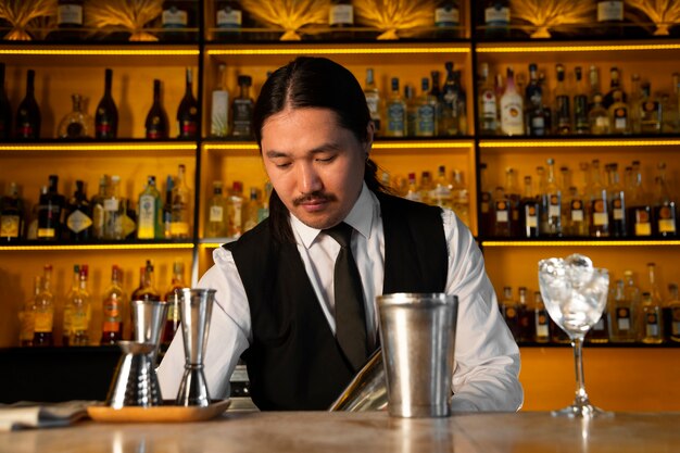 Medium shot bartender preparing drink