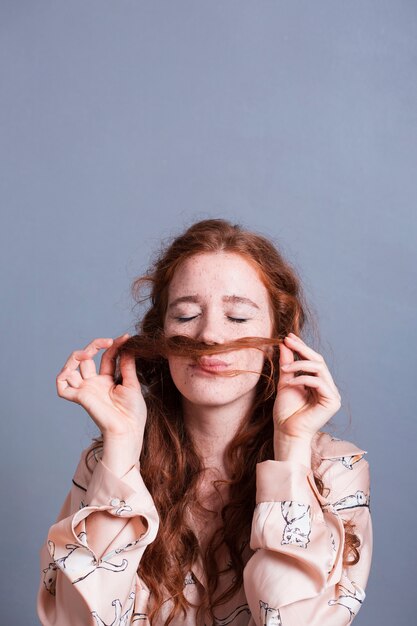 Medium shot beautiful woman posing with copy-space