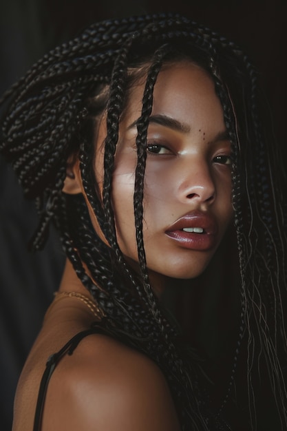 Medium shot beautiful woman with braids