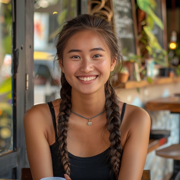 Medium shot beautiful woman with braids