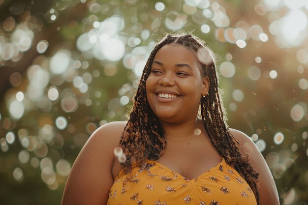 Medium shot beautiful woman with braids