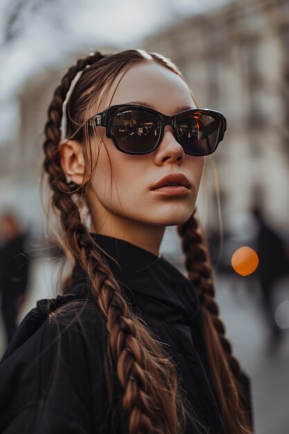 Medium shot beautiful woman with braids