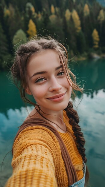 Medium shot beautiful woman with braids