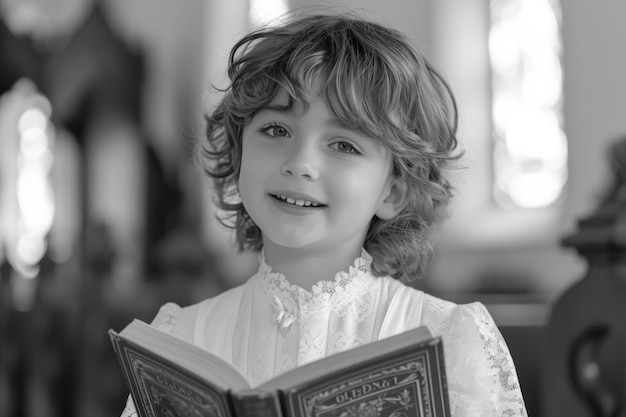 Free photo medium shot boy first communion portrait