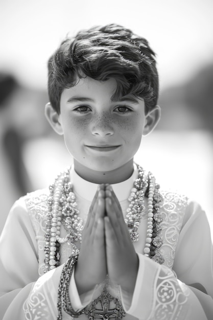 Free photo medium shot boy first communion portrait