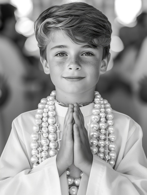 Free photo medium shot boy first communion portrait