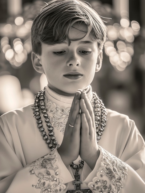 Free photo medium shot boy first communion portrait