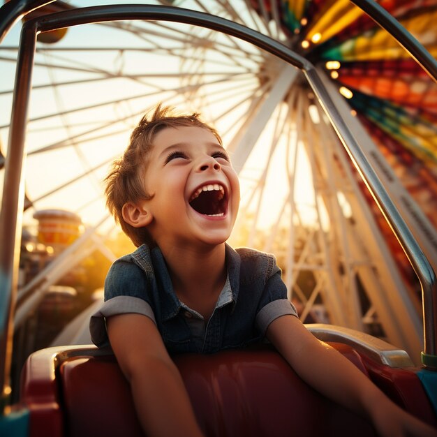 Medium shot boy having fun at adventure park