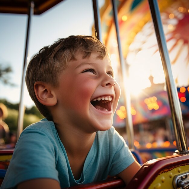 Medium shot boy having fun at adventure park