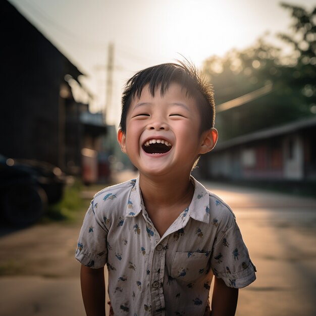 Medium shot boy having fun outdoors