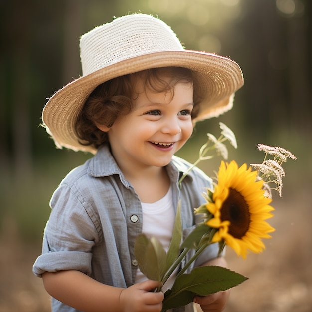 Medium shot boy holding flowers