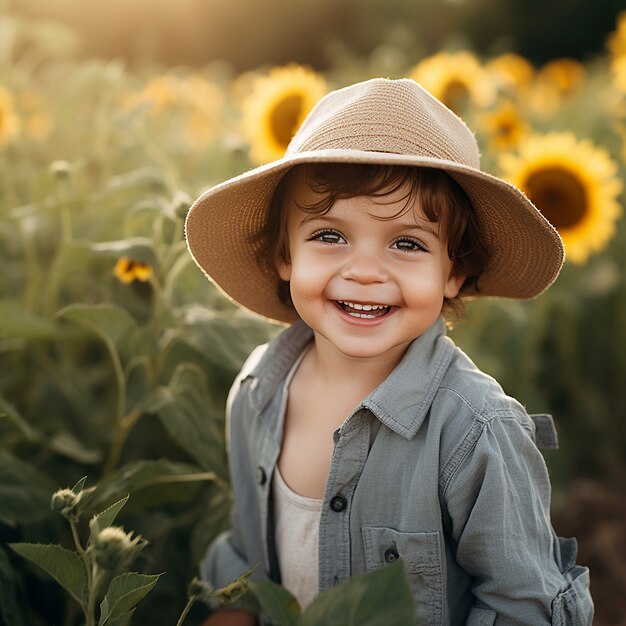 Medium shot boy posing with flowers