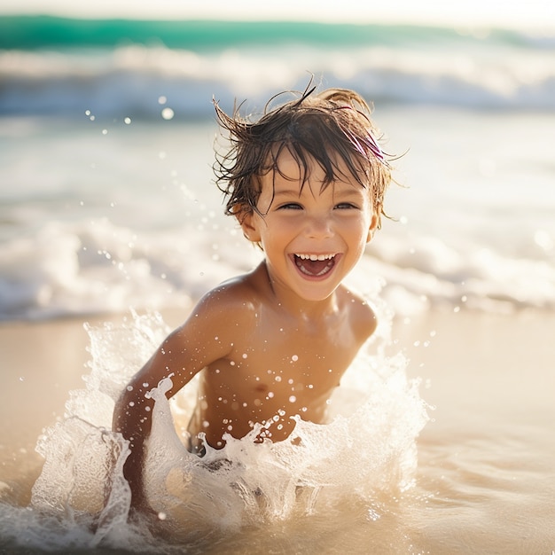 Medium shot boy relaxing on the beach