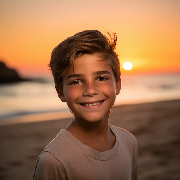 Medium shot boy relaxing on the beach