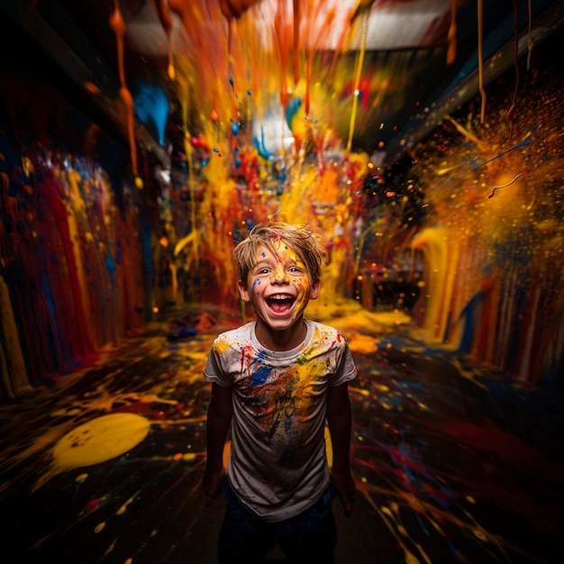 Free Photo medium shot boy with color splash